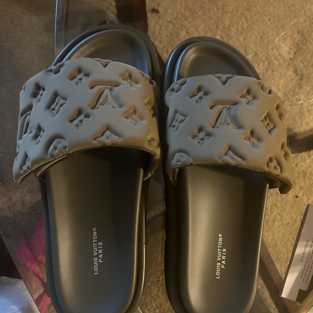 Army green Monogram Slides